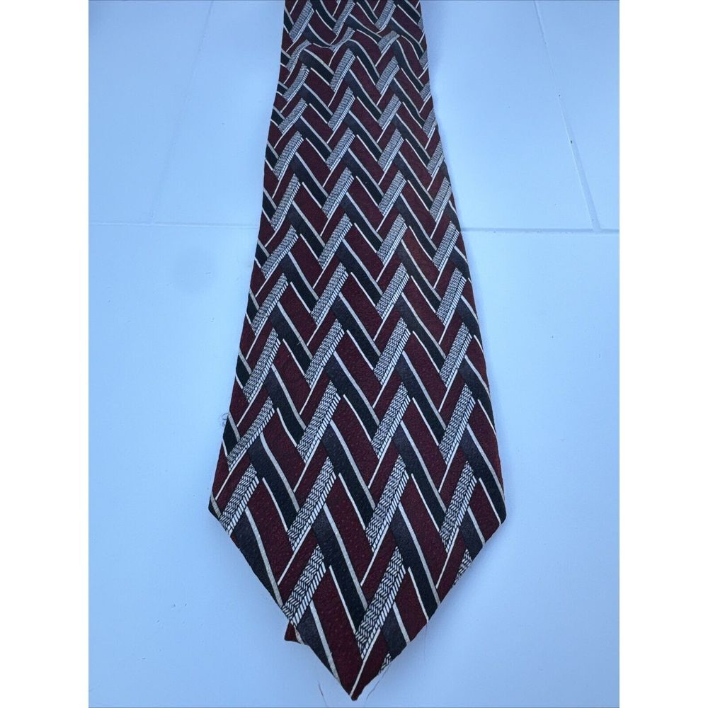 Pierre Cardin Silk Necktie Geometric Burgundy Black Gray Patterned‎